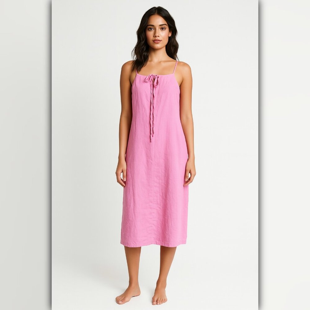 A395 • Pink Linen Blend Smocked Midi Sundress